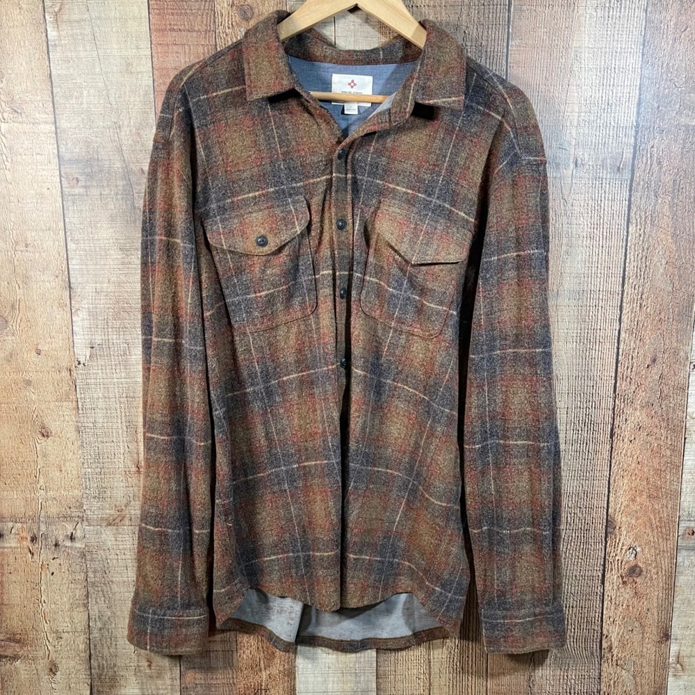 True Grit Plaid Shirt Jacket Shacket Brown Soft Knit Flannel Western Large